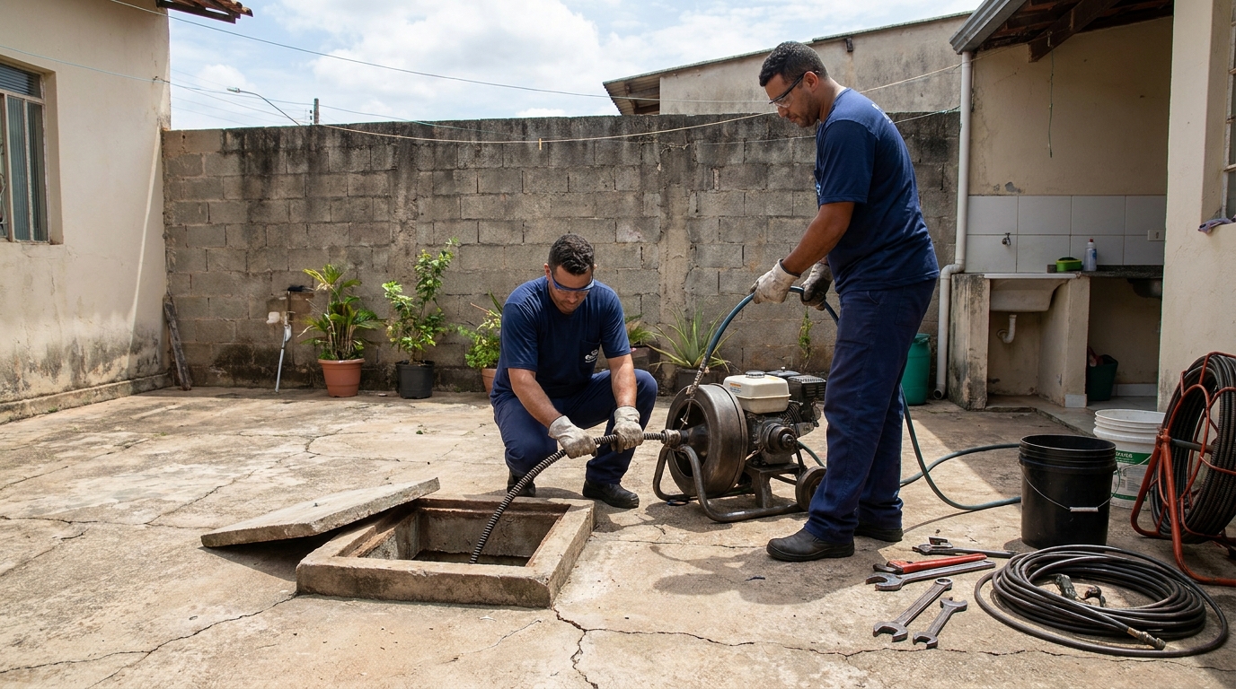 Desentupimento de esgoto residencial em Canoas‑RS