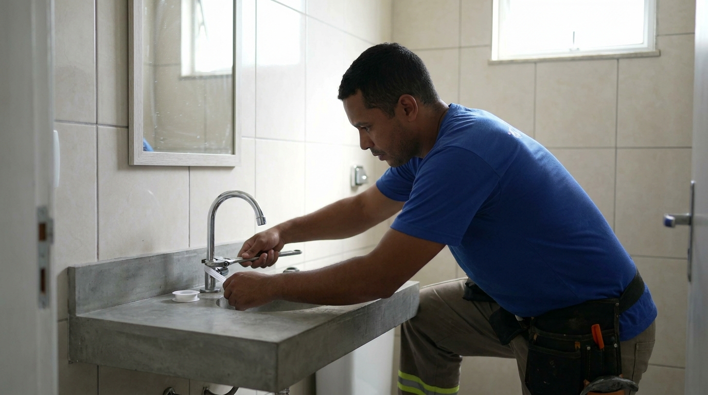 Encanador instalando torneira em Canoas‑RS