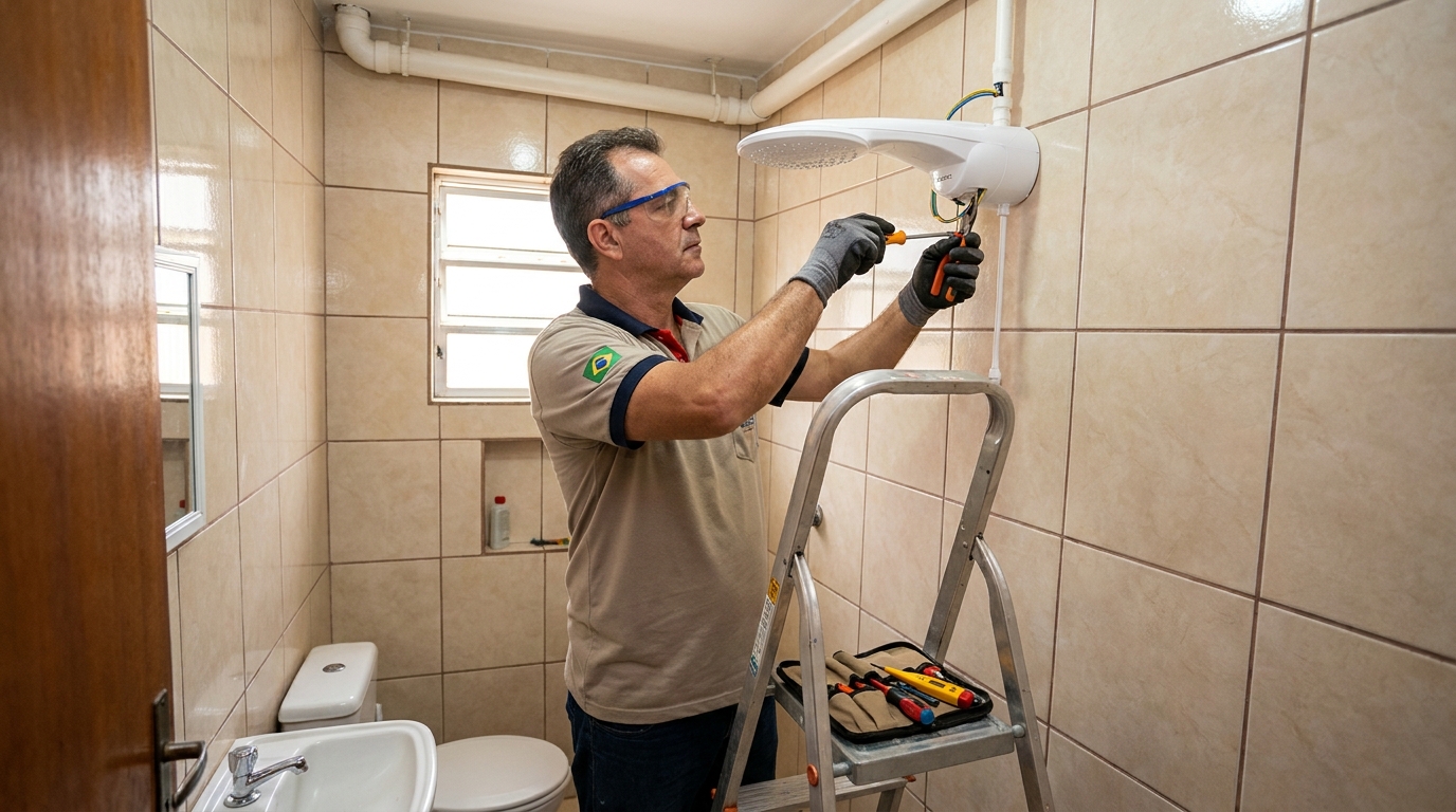 Instalação de chuveiro no banheiro em Canoas‑RS