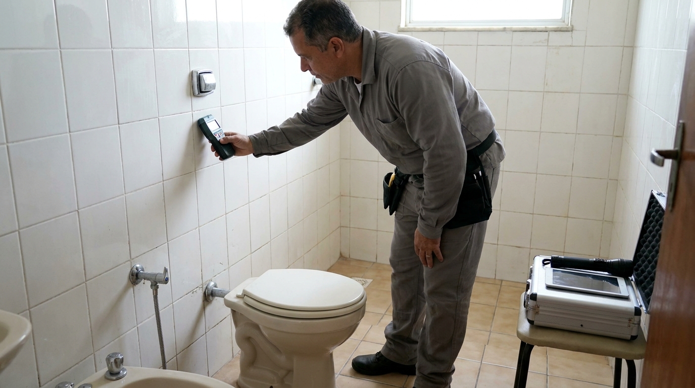 Técnico de caça vazamento analisando tubulação em Canoas‑RS